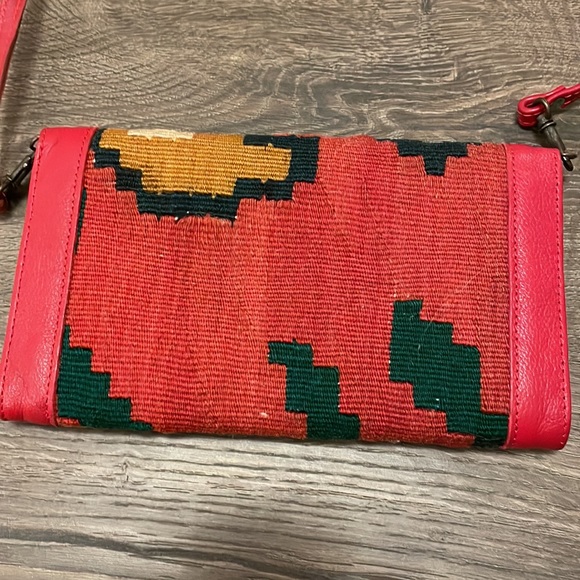 Red Leather Clutch With Aztec Print Embroidery - Picture 6 of 8